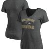 Baltimore Ravens T-Shirt Women's Victory Arch V-Neck - Heathered Charcoal
