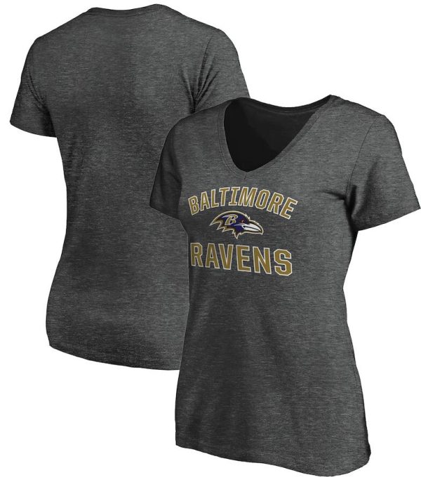 Baltimore Ravens T-Shirt Women's Victory Arch V-Neck - Heathered Charcoal
