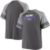 Baltimore Ravens Tall Two-Stripe Tri-Blend Raglan T-Shirt - Charcoal Heathered Gray