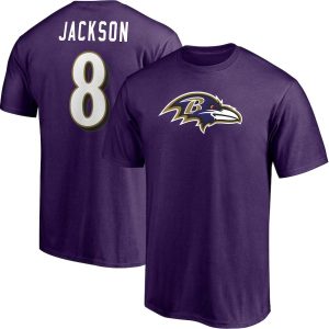Lamar Jackson Baltimore Ravens T-Shirt Purple Player Icon Name & Number