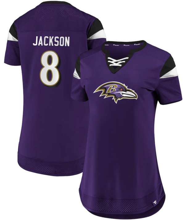 Lamar Jackson Baltimore Ravens Top - Purple Fanatics Branded Women's Athena Name & Number Fashion